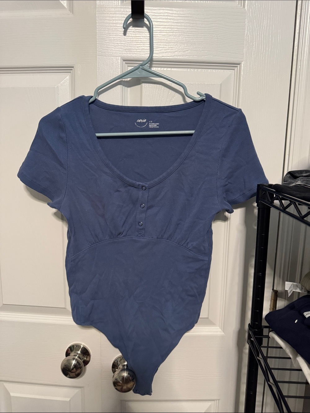 aerie Scoop Neck Short Sleeve Bodysuit - Dusty Blue